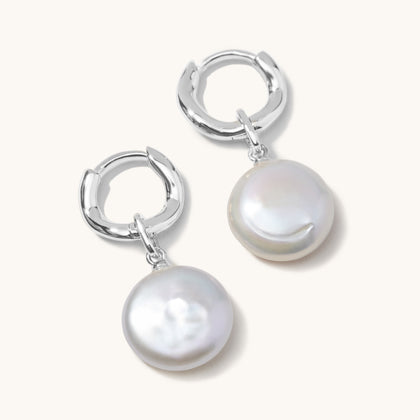 Organic Round Pearl Hoops Silver